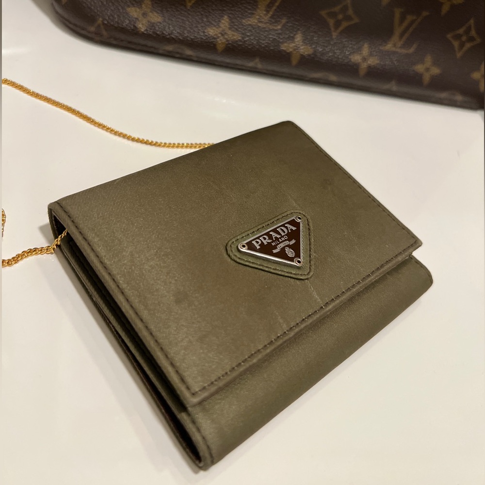 Prada Tessuto Nylon Leather Trifold Wallet